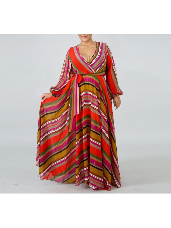 Vestito Donna Lungo a Righe Taglie Grandi Woman Oversize Maxi Dress OS120013B- f3